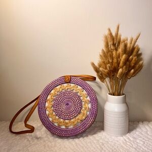 Bali Rattan Woven Round Bag.